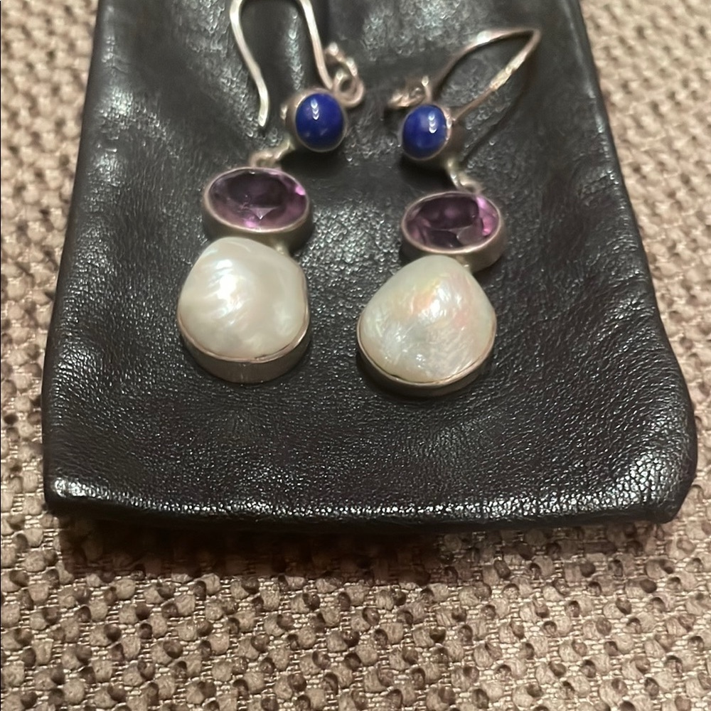 Silver and Purple Multi-Stone Earrings